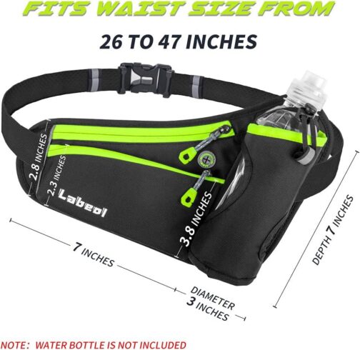 Labeol Running Belt with Water Bottles Adjustable 2 Zipper Pockets Running Waist Pack Hydration Bag for Men and Women Running Fanny Pack with Water Bottles for Running Hiking Climbing Jogging (Green) - Image 2