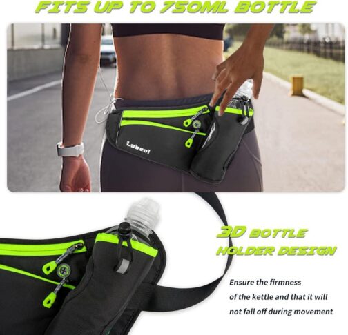 Labeol Running Belt with Water Bottles Adjustable 2 Zipper Pockets Running Waist Pack Hydration Bag for Men and Women Running Fanny Pack with Water Bottles for Running Hiking Climbing Jogging (Green) - Image 6