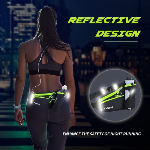 Labeol Running Belt with Water Bottles Adjustable 2 Zipper Pockets Running Waist Pack Hydration Bag for Men and Women Running Fanny Pack with Water Bottles for Running Hiking Climbing Jogging (Green) - Image 3