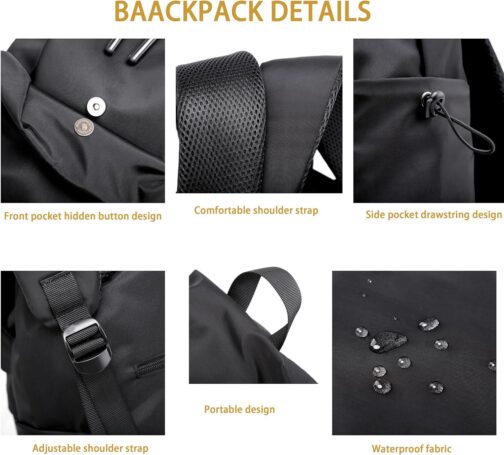 Laptop Backpack for Men Women Waterproof Black College Backpacks Lightweight Travel Rucksack Middle School Bag For Girls Boys (Black) - Image 6