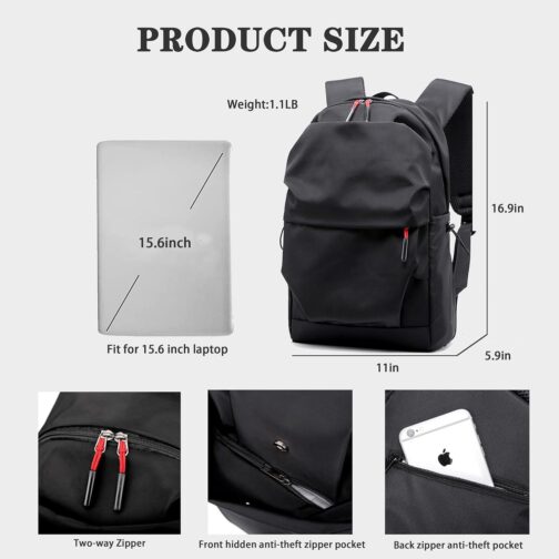 Laptop Backpack for Men Women Waterproof Black College Backpacks Lightweight Travel Rucksack Middle School Bag For Girls Boys (Black) - Image 3
