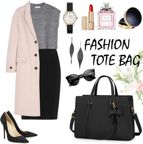 Laptop Bag for Women 15.6 inch Laptop Tote Bag Waterproof Leather Computer Bag Large Lightweight Briefcase Professional Business Office Work Bag Black - Image 8