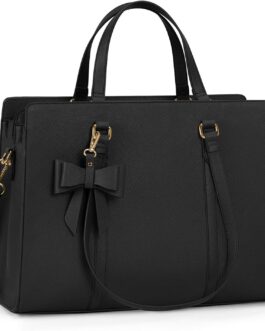 Laptop Bag for Women 15.6 inch Laptop Tote Bag Waterproof Leather Computer Bag Large Lightweight Briefcase Professional Business Office Work Bag Black