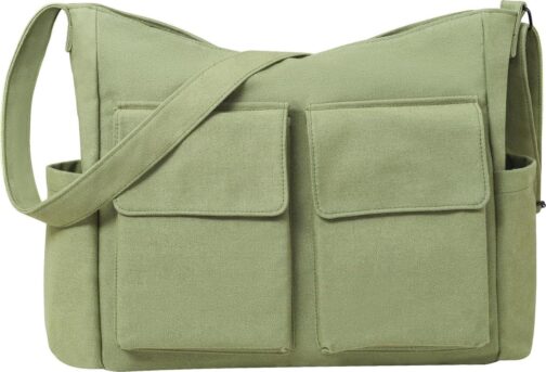 Laptop Messenger Bag for Women Men, Canvas Tote Cross-body Shoulder Bag with Laptop Sleeve, Canvas Messenger Bag for Work