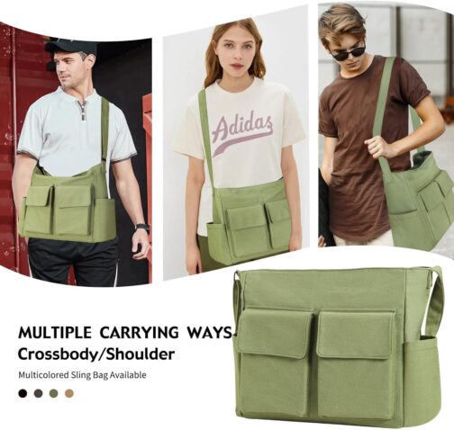 Laptop Messenger Bag for Women Men, Canvas Tote Cross-body Shoulder Bag with Laptop Sleeve, Canvas Messenger Bag for Work - Image 5