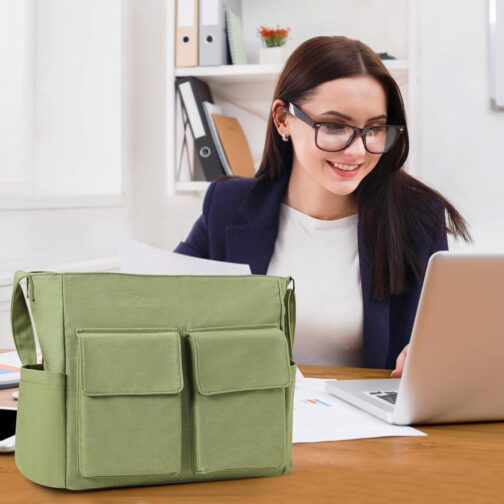 Laptop Messenger Bag for Women Men, Canvas Tote Cross-body Shoulder Bag with Laptop Sleeve, Canvas Messenger Bag for Work - Image 6