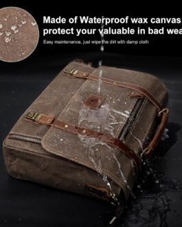 Waterproof Vintage Leather Laptop Messenger Bag, 15.6 Inch, 16 Storage Pockets