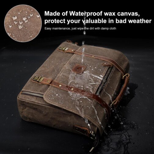 Waterproof Vintage Leather Laptop Messenger Bag, 15.6 Inch, 16 Storage Pockets - Image 2
