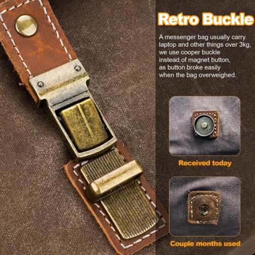 Waterproof Vintage Leather Laptop Messenger Bag, 15.6 Inch, 16 Storage Pockets - Image 4