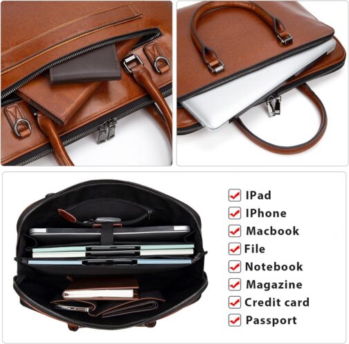 Laptop Messenger shoulder bag: Genuine Leather work Briefcase 13.3 15.6 inch designer handbag - Image 3