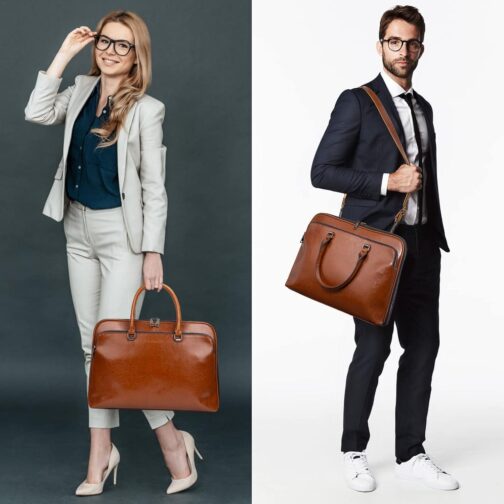Laptop Messenger shoulder bag: Genuine Leather work Briefcase 13.3 15.6 inch designer handbag - Image 4