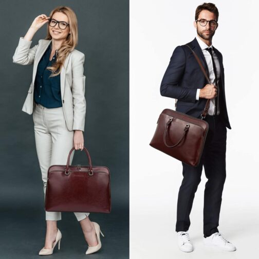 Laptop Messenger shoulder bag: Genuine Leather work Briefcase 13.3 15.6 inch designer handbag - Image 4