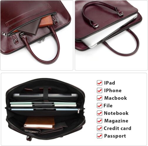 Laptop Messenger shoulder bag: Genuine Leather work Briefcase 13.3 15.6 inch designer handbag - Image 3