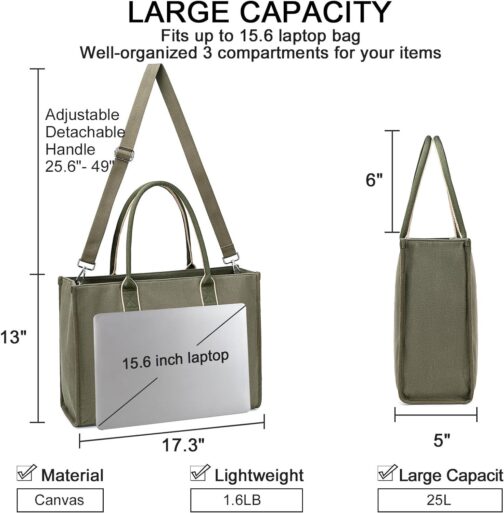 Laptop Tote Bag for Women Work 15.6 inch Canvas Shoulder Bags Computer Messenger Purse Teacher Handbag Office Briefcase - Image 6