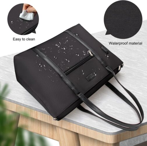 Laptop Tote Bag for Women 17.3 Inch Laptop Bag Waterproof Nylon Teacher Bag Work Bag with USB Charging Port Computer Tote Bag Large Laptop Bag for Women Handbag Satchel Shoulder Bag - Image 4