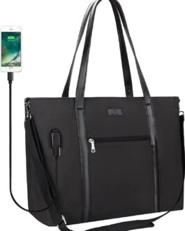 Laptop Tote Bag for Women 17.3 Inch Laptop Bag Waterproof Nylon Teacher Bag Work Bag with USB Charging Port Computer Tote Bag Large Laptop Bag for Women Handbag Satchel Shoulder Bag