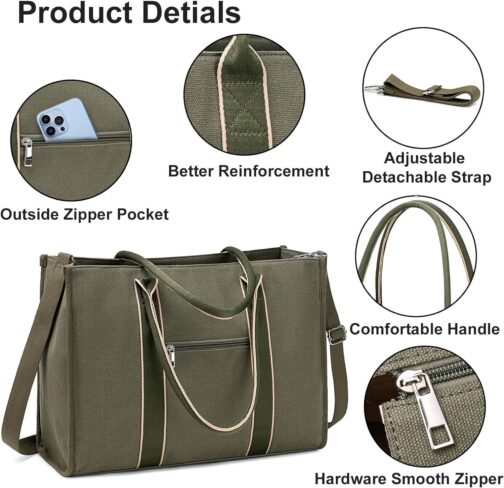 Laptop Tote Bag for Women Work 15.6 inch Canvas Shoulder Bags Computer Messenger Purse Teacher Handbag Office Briefcase - Image 5