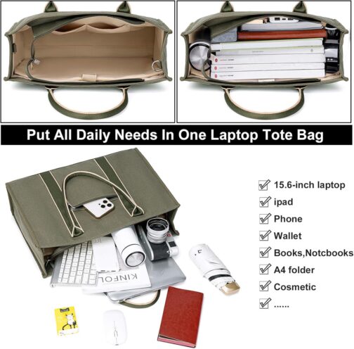 Laptop Tote Bag for Women Work 15.6 inch Canvas Shoulder Bags Computer Messenger Purse Teacher Handbag Office Briefcase - Image 3