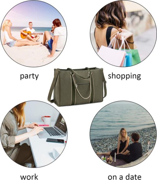 Laptop Tote Bag for Women Work 15.6 inch Canvas Shoulder Bags Computer Messenger Purse Teacher Handbag Office Briefcase - Image 7