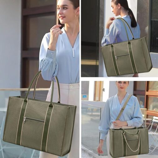 Laptop Tote Bag for Women Work 15.6 inch Canvas Shoulder Bags Computer Messenger Purse Teacher Handbag Office Briefcase - Image 2