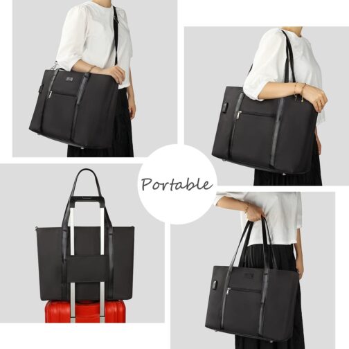 Laptop Tote Bag for Women 17.3 Inch Laptop Bag Waterproof Nylon Teacher Bag Work Bag with USB Charging Port Computer Tote Bag Large Laptop Bag for Women Handbag Satchel Shoulder Bag - Image 6
