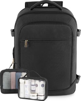 Large Backpack for Men Women, Travel Backpack Flight-approved Personal Item Size, 40L Carry on Backpack Casual Daypack, Black