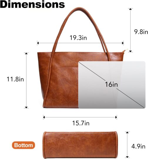 Large Tote Bag for Women Work with Zipper 16L Vegan Leather Ladies Travel Purses and Handbags - Image 5