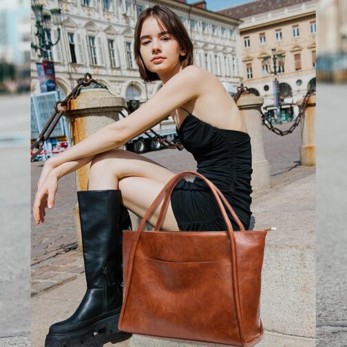 Large Tote Bag for Women Work with Zipper 16L Vegan Leather Ladies Travel Purses and Handbags - Image 6