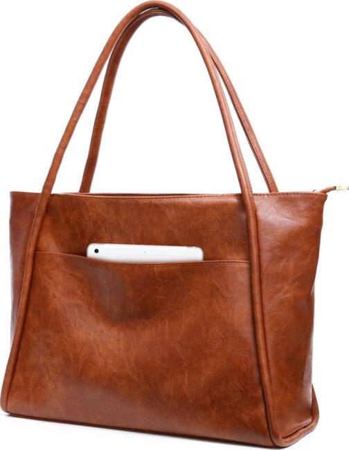 Large Tote Bag for Women Work with Zipper 16L Vegan Leather Ladies Travel Purses and Handbags