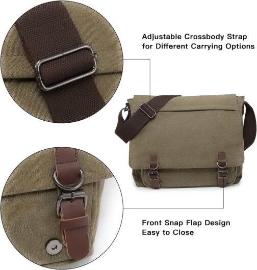Large Vintage Canvas Messenger Bag for 15" Laptop, Travel Crossbody Briefcase - Image 6
