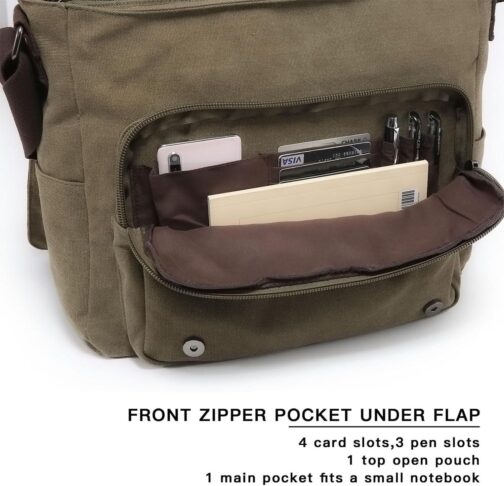 Large Vintage Canvas Messenger Bag for 15" Laptop, Travel Crossbody Briefcase - Image 5