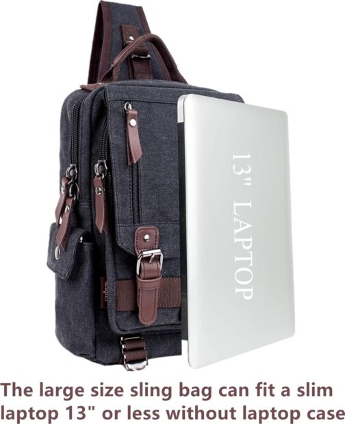 Leaper Canvas Crossbody Messenger Bag for Men and Women, Black, Large - Image 4