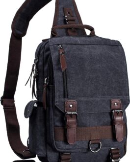 Leaper Canvas Crossbody Messenger Bag for Men and Women, Black, Large