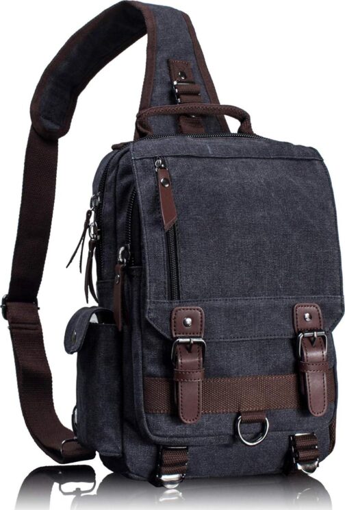 Leaper Canvas Crossbody Messenger Bag for Men and Women, Black, Large
