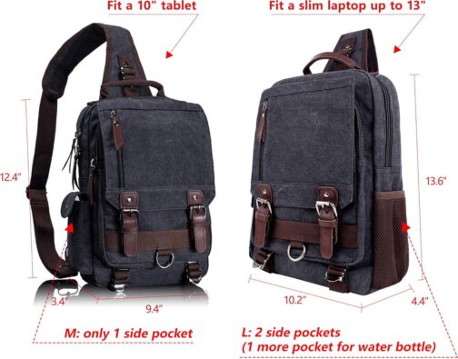 Leaper Canvas Crossbody Messenger Bag for Men and Women, Black, Large - Image 3