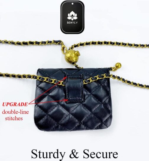 Leather Chain Belt Bag for Women Black Crossbody Waist Purse Fanny Pack Fashion Evening Clutch Mini Handbag Detachable - Image 4