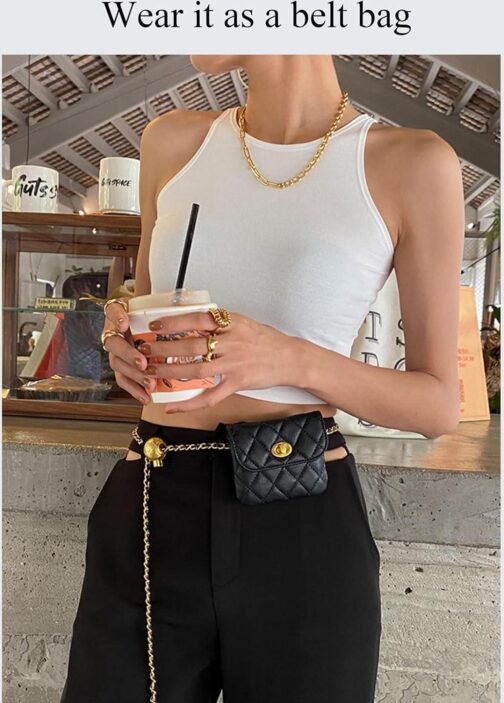 Leather Chain Belt Bag for Women Black Crossbody Waist Purse Fanny Pack Fashion Evening Clutch Mini Handbag Detachable - Image 5