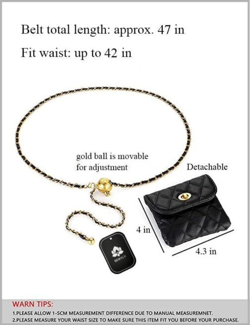 Leather Chain Belt Bag for Women Black Crossbody Waist Purse Fanny Pack Fashion Evening Clutch Mini Handbag Detachable - Image 3
