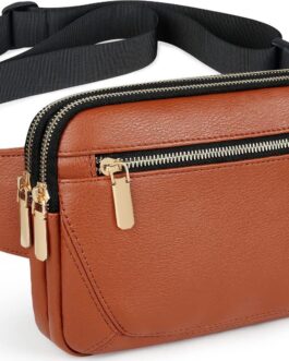 Leather Fanny Packs for Women Fashionable Plus Size Black Fanny Pack for Men Cute Crossbody Bags Belt Bag Waist Pack With Large Capacity Casual Hip Bum Bag for Disney Travel Running Hiking Pink Brown