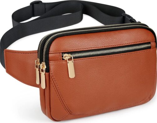 Leather Fanny Packs for Women Fashionable Plus Size Black Fanny Pack for Men Cute Crossbody Bags Belt Bag Waist Pack With Large Capacity Casual Hip Bum Bag for Disney Travel Running Hiking Pink Brown