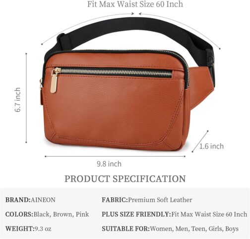 Leather Fanny Packs for Women Fashionable Plus Size Black Fanny Pack for Men Cute Crossbody Bags Belt Bag Waist Pack With Large Capacity Casual Hip Bum Bag for Disney Travel Running Hiking Pink Brown - Image 5