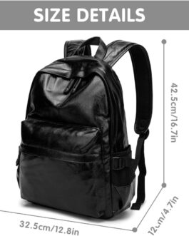 Leather Laptop Backpack for Men Women, School College Bookbag Casual Travel Daypack (Black)