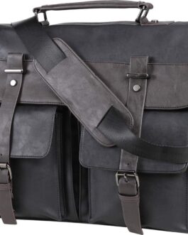 Men’s Vintage Leather Messenger Bag, 15.6″ Laptop Briefcase Satchel