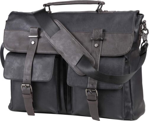 Men's Vintage Leather Messenger Bag, 15.6" Laptop Briefcase Satchel