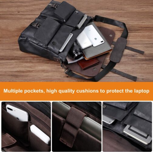 Men's Vintage Leather Messenger Bag, 15.6" Laptop Briefcase Satchel - Image 4
