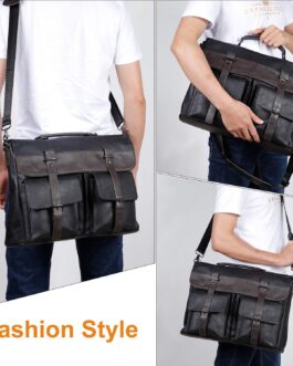 Men’s Vintage Leather Messenger Bag, 15.6″ Laptop Briefcase Satchel