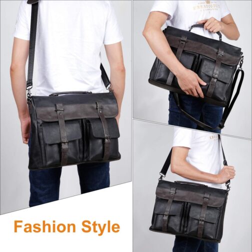 Men's Vintage Leather Messenger Bag, 15.6" Laptop Briefcase Satchel - Image 2