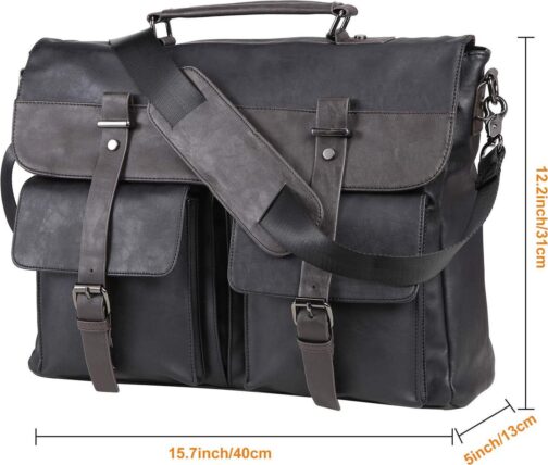 Men's Vintage Leather Messenger Bag, 15.6" Laptop Briefcase Satchel - Image 3