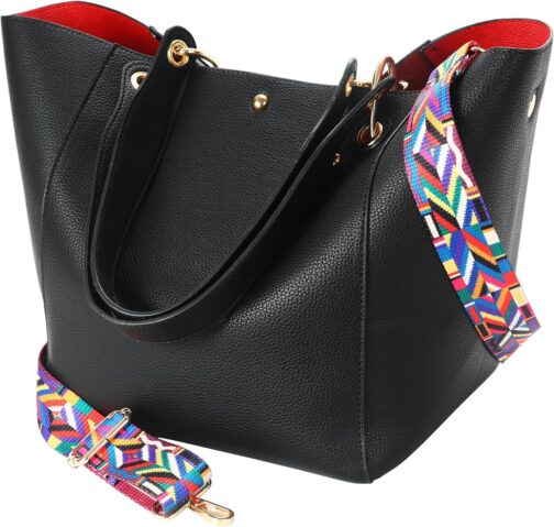 Leather Work Tote Bag for Women Large Capacity Waterproof Purse and handbags Ladies Big Shoulder Bag Black
