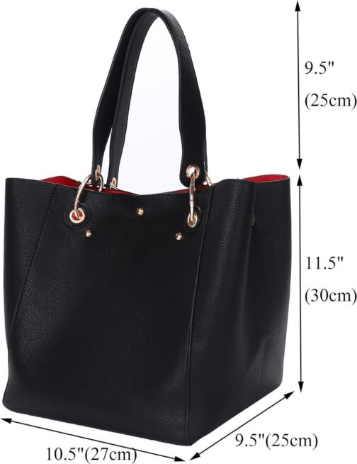 Leather Work Tote Bag for Women Large Capacity Waterproof Purse and handbags Ladies Big Shoulder Bag Black - Image 3